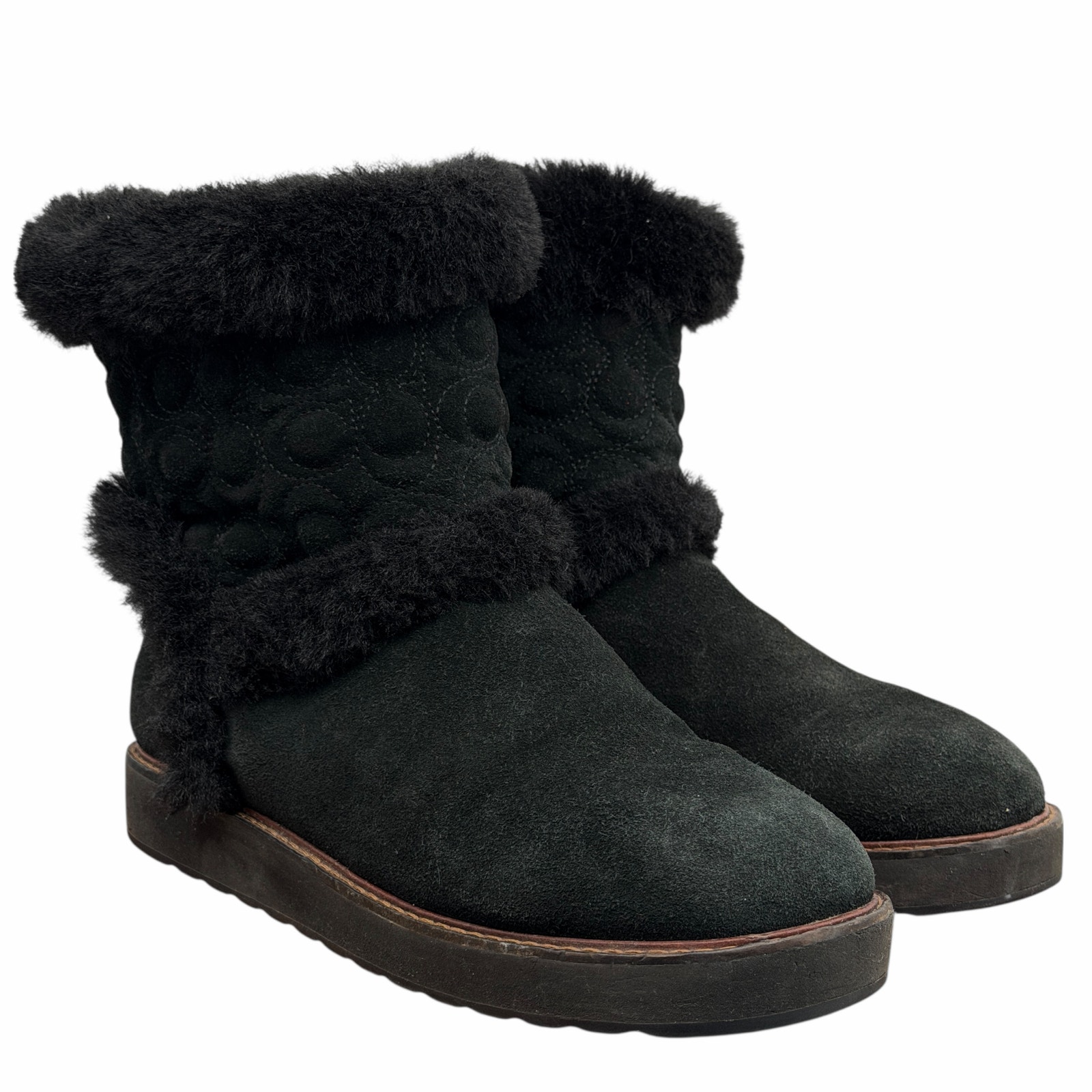 Coach Izzie Sig Boots Womens Sz 11 Black Suede Cozy Winter Everyday Quiet Luxury